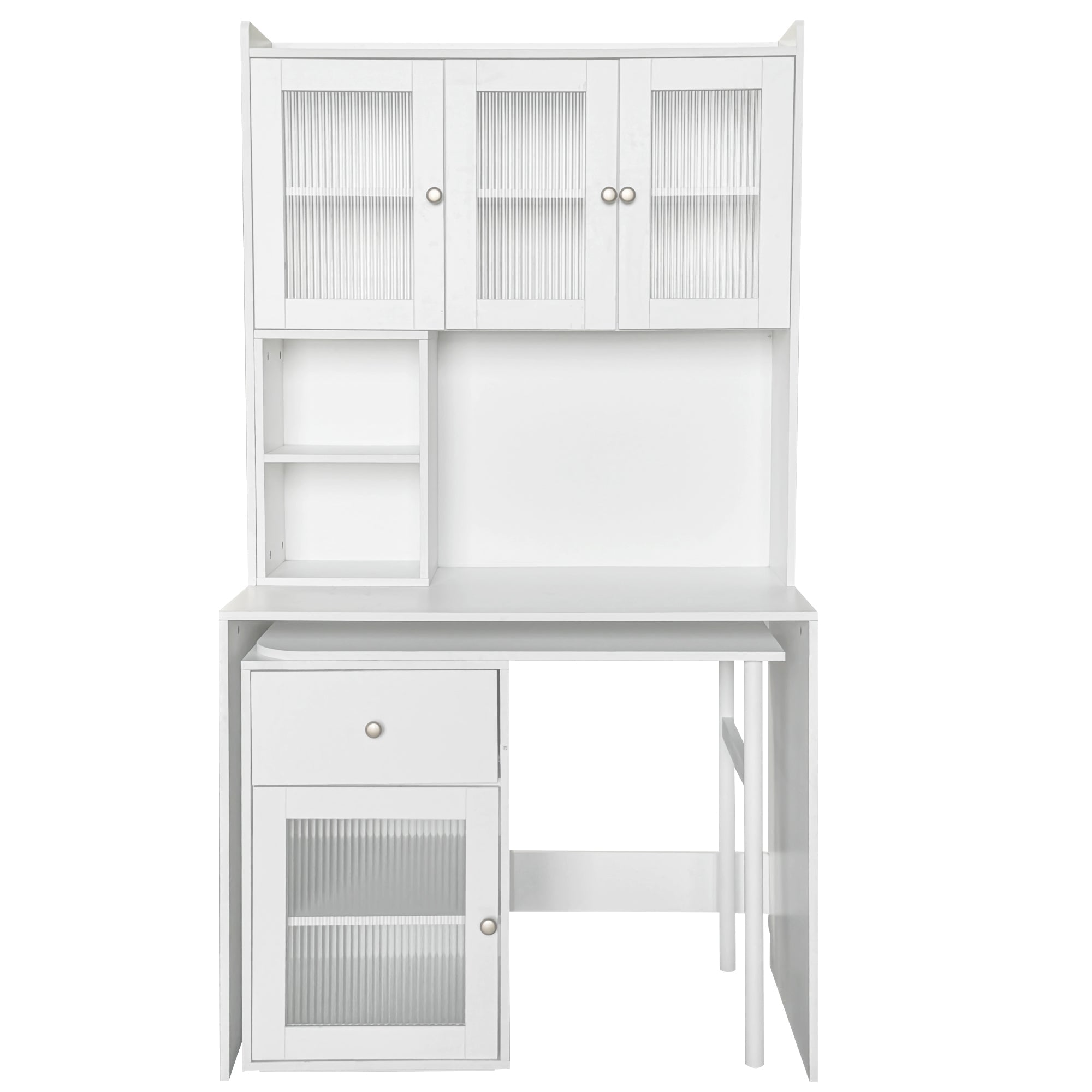 Computer Desk with glass door for Home Office or Study desk,  Bookshelf & Hutch, Computer Desk with 90 Degree Rotating Desktop,Large Working Space