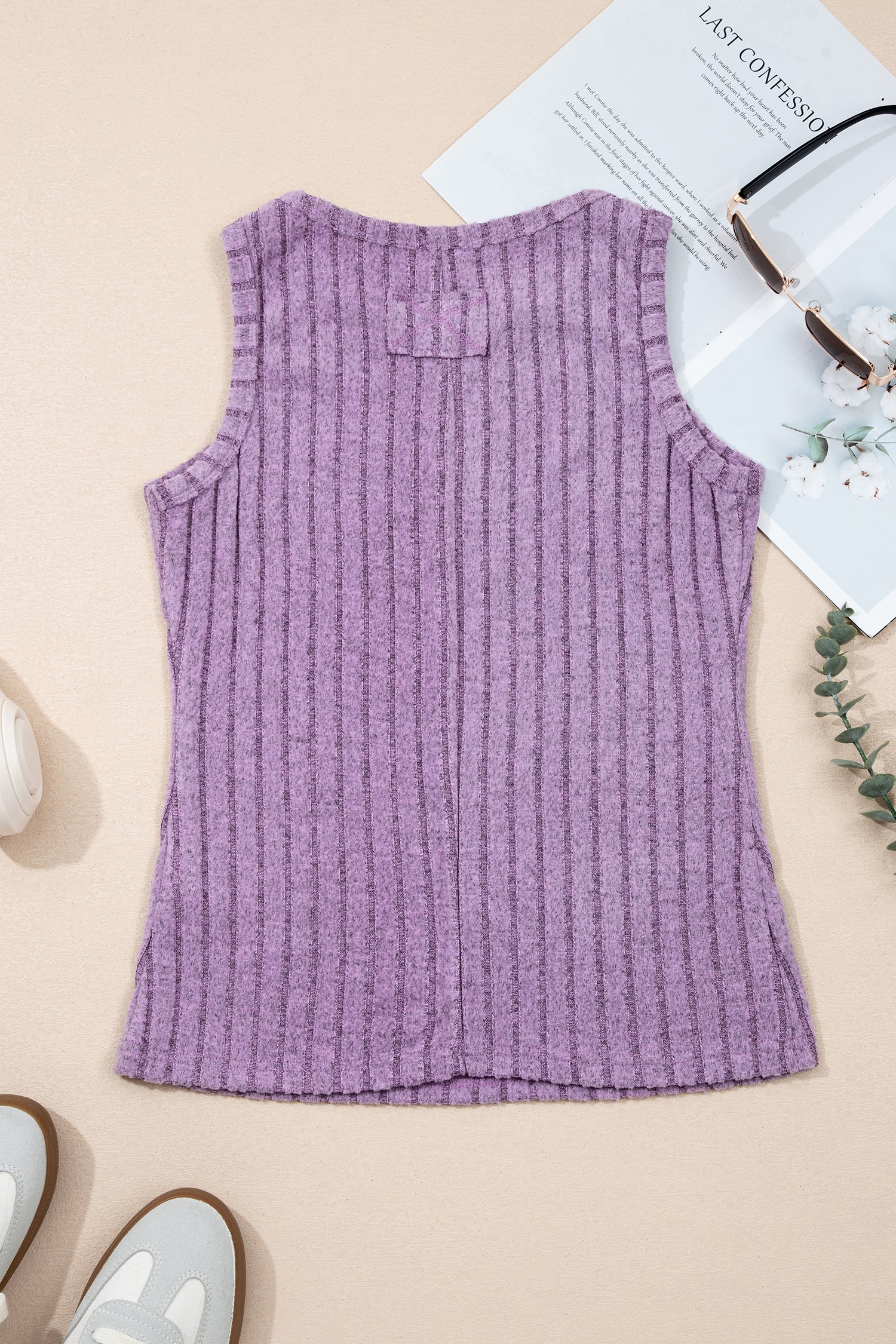 Solid Ribbed Knit Mineral Wash Tank Top