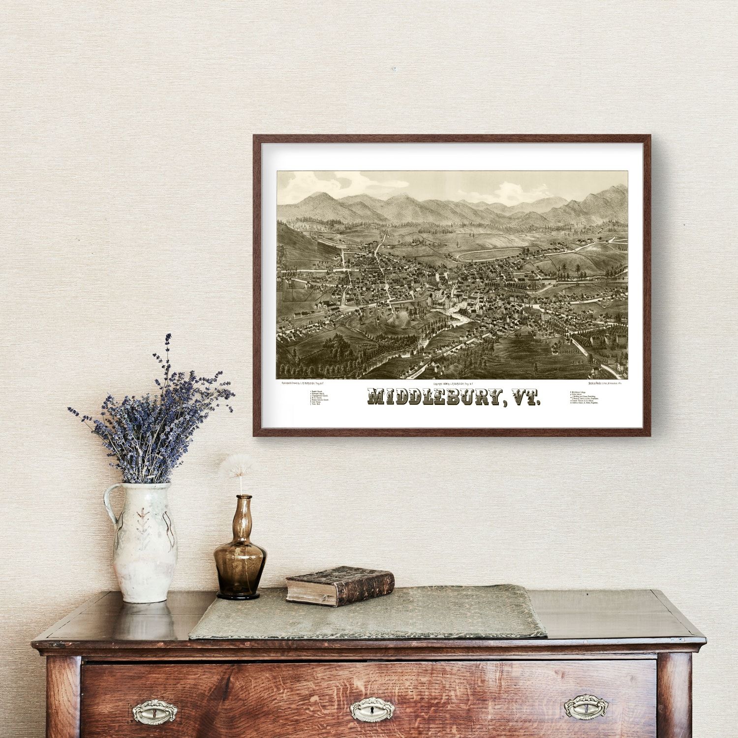 Vintage Map of Middlebury, Vermont 1886