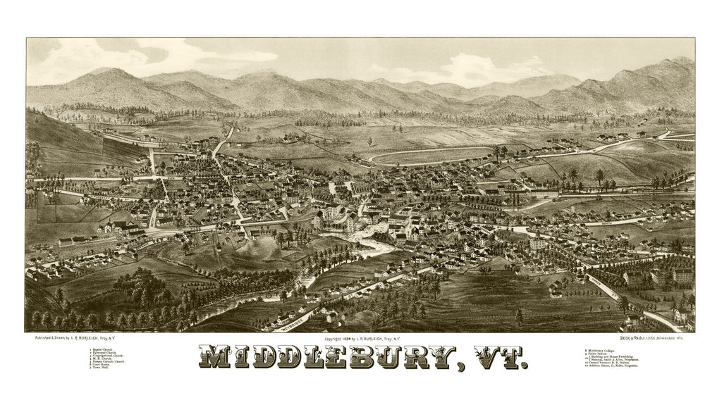 Vintage Map of Middlebury, Vermont 1886