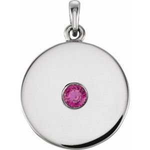 14K White Gold Natural Ruby Disc Pendant