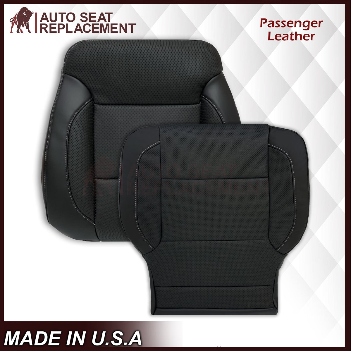2014 - 2019 Chevy Silverado Tahoe Suburban & GMC Yukon Perforated Leather Seat Cover Replacement in Black (Perforated Jet Black)