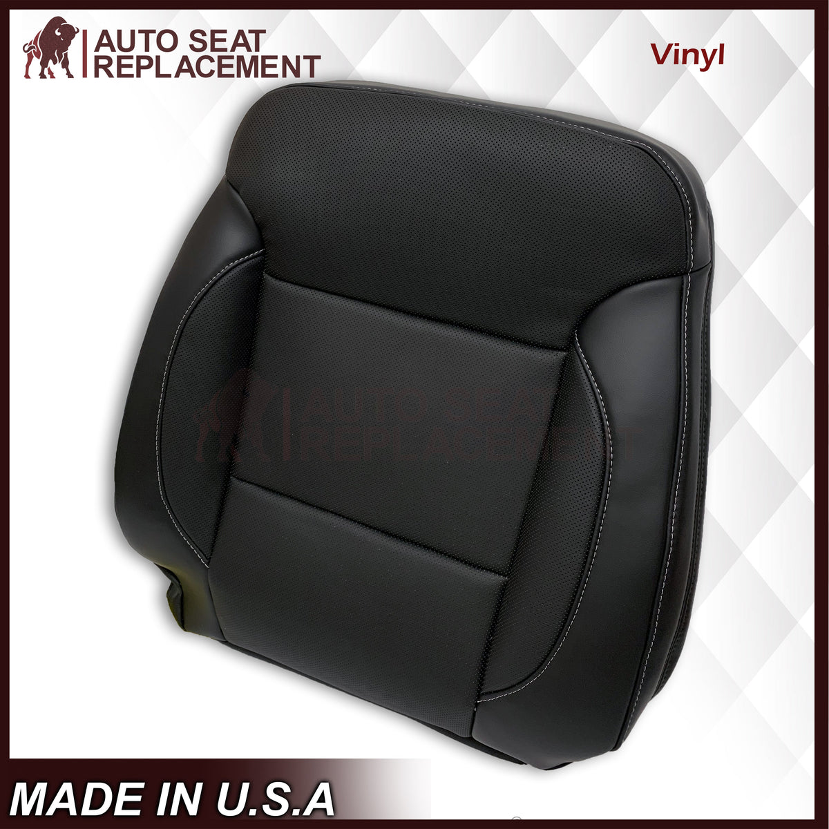 2014 - 2019 Chevy Silverado Tahoe Suburban & GMC Yukon Perforated Leather Seat Cover Replacement in Black (Perforated Jet Black)