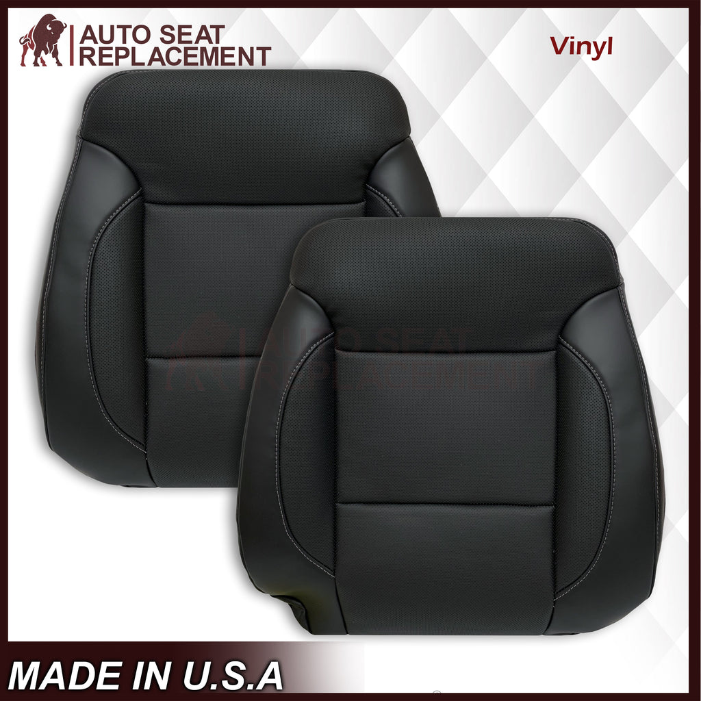 2014 - 2019 Chevy Silverado Tahoe Suburban & GMC Yukon Perforated Leather Seat Cover Replacement in Black (Perforated Jet Black)