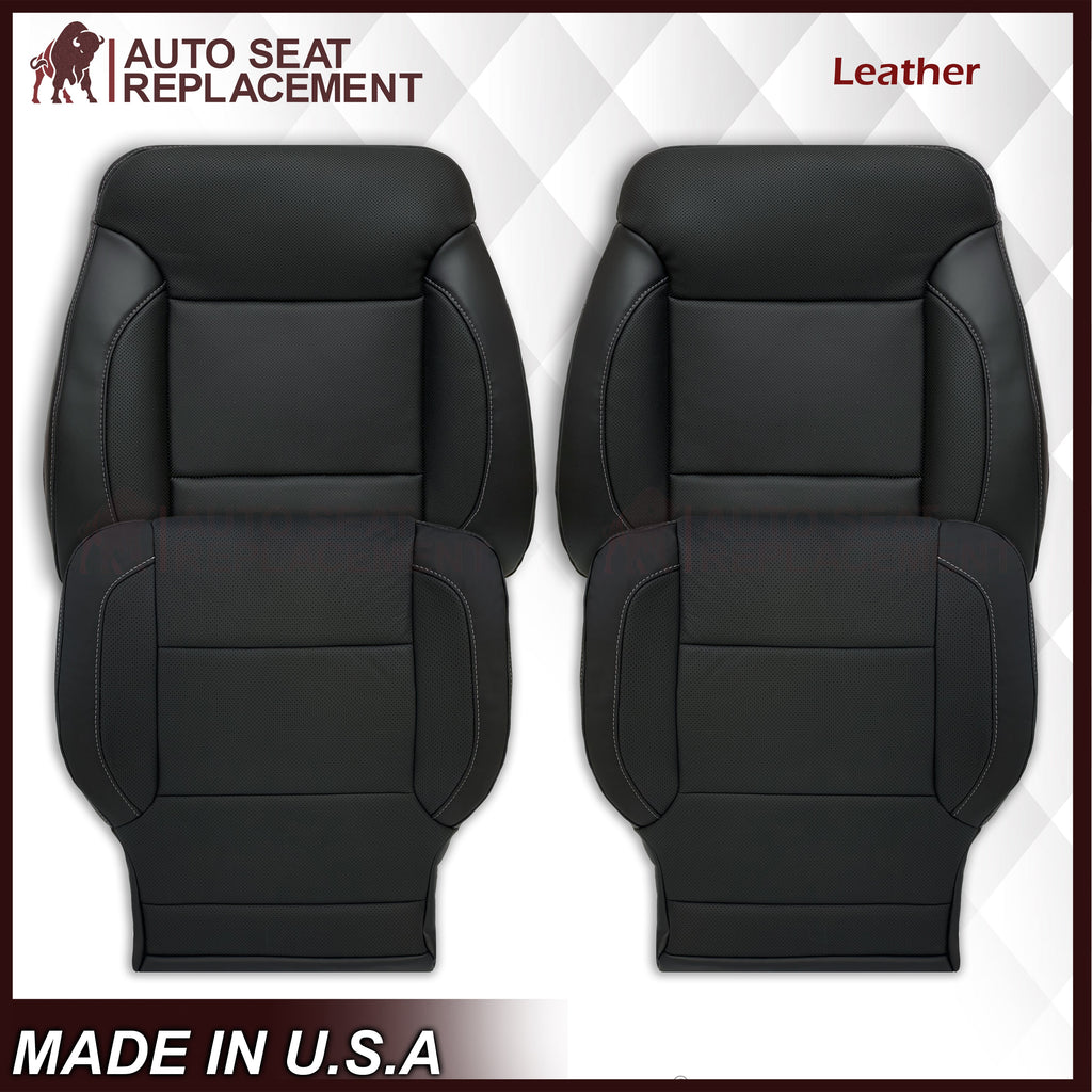 2014 - 2019 Chevy Silverado Tahoe Suburban & GMC Yukon Perforated Leather Seat Cover Replacement in Black (Perforated Jet Black)