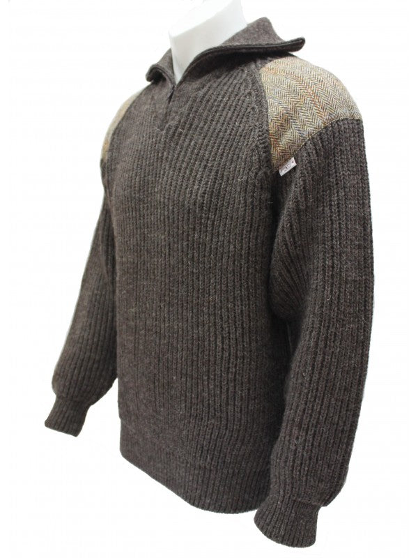 Crofter Chunky 1/4 Zip Neck Sweater - Harris Tweed Patches
