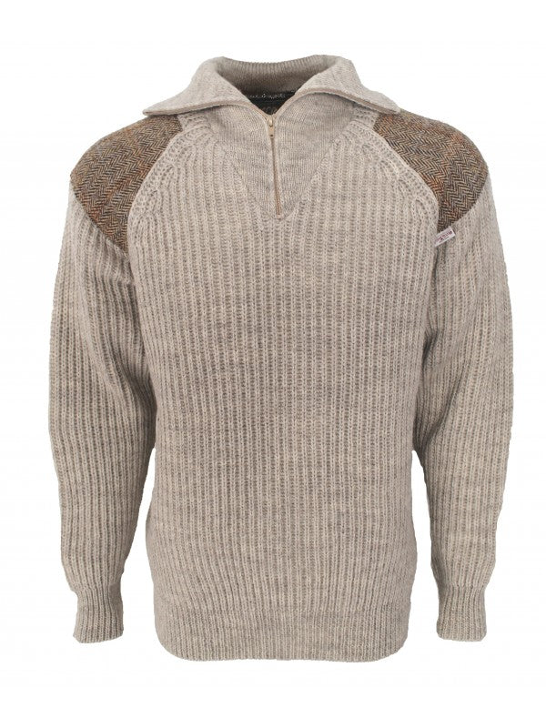 Crofter Chunky 1/4 Zip Neck Sweater - Harris Tweed Patches