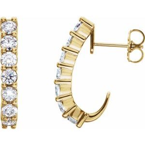 14K Yellow Gold 3/4 CTW Natural Diamond J-Hoop Earrings