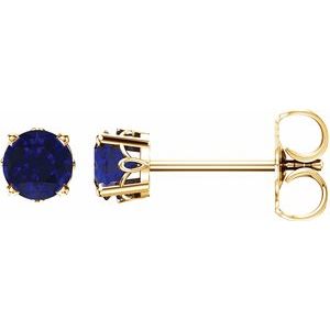 14K Yellow Gold Lab-Grown Blue Sapphire Scroll Setting® Stud Earrings