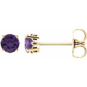 14K Yellow Gold Natural Amethyst Scroll Setting® Stud Earrings