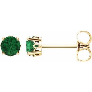 14K Yellow Gold Lab-Grown Emerald Scroll Setting® Stud Earrings