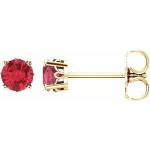 14K Yellow Gold Lab-Grown Ruby Scroll Setting® Stud Earrings