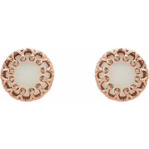 14K Rose Gold  6 mm Natural White Opal Earrings – image 2