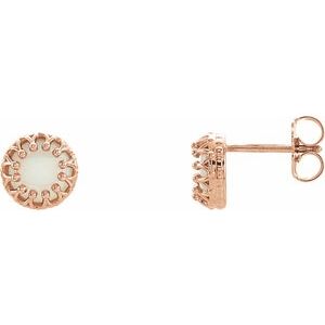 14K Rose Gold  6 mm Natural White Opal Earrings