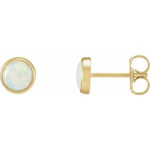 14K Yellow Gold Natural White Opal Earrings