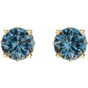 14K Yellow Gold Natural London Blue Topaz Scroll Setting® Stud Earrings – image 2
