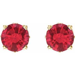 14K Yellow Gold Lab-Grown Ruby Scroll Setting® Stud Earrings – image 2