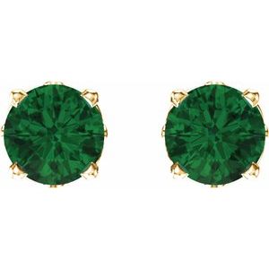 14K Yellow Gold Lab-Grown Emerald Scroll Setting® Stud Earrings – image 2