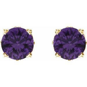 14K Yellow Gold Natural Amethyst Scroll Setting® Stud Earrings – image 2