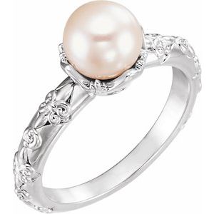Platinum Cultured White Freshwater Pearl & .02 CTW Natural Diamond Ring