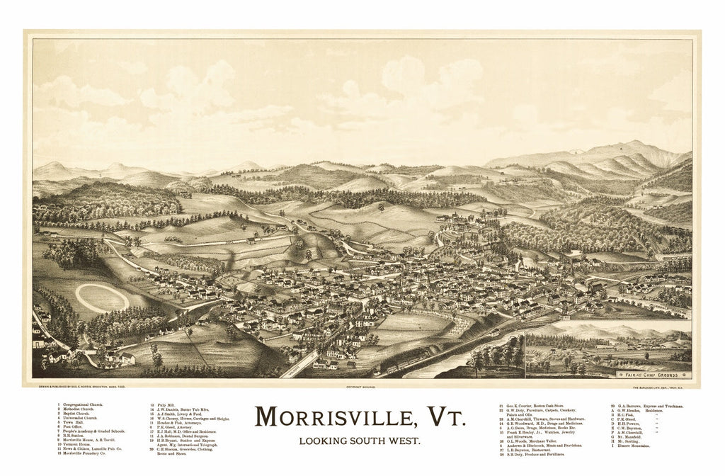 Vintage Map of Morrisville, Vermont 1889