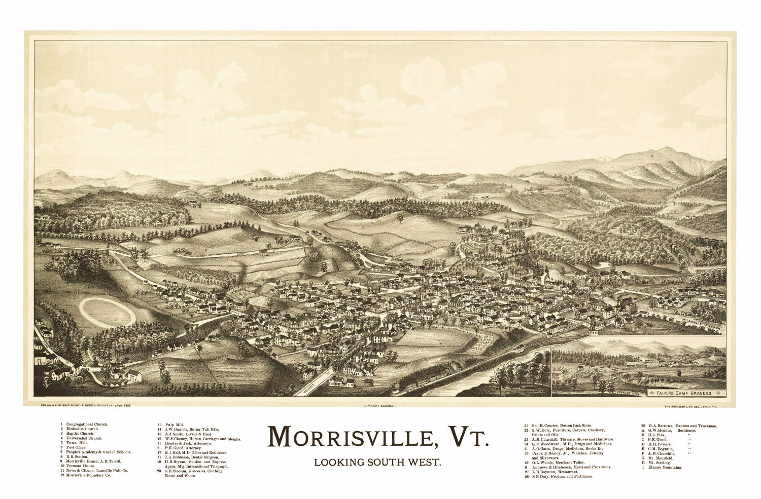 Vintage Map of Morrisville, Vermont 1889