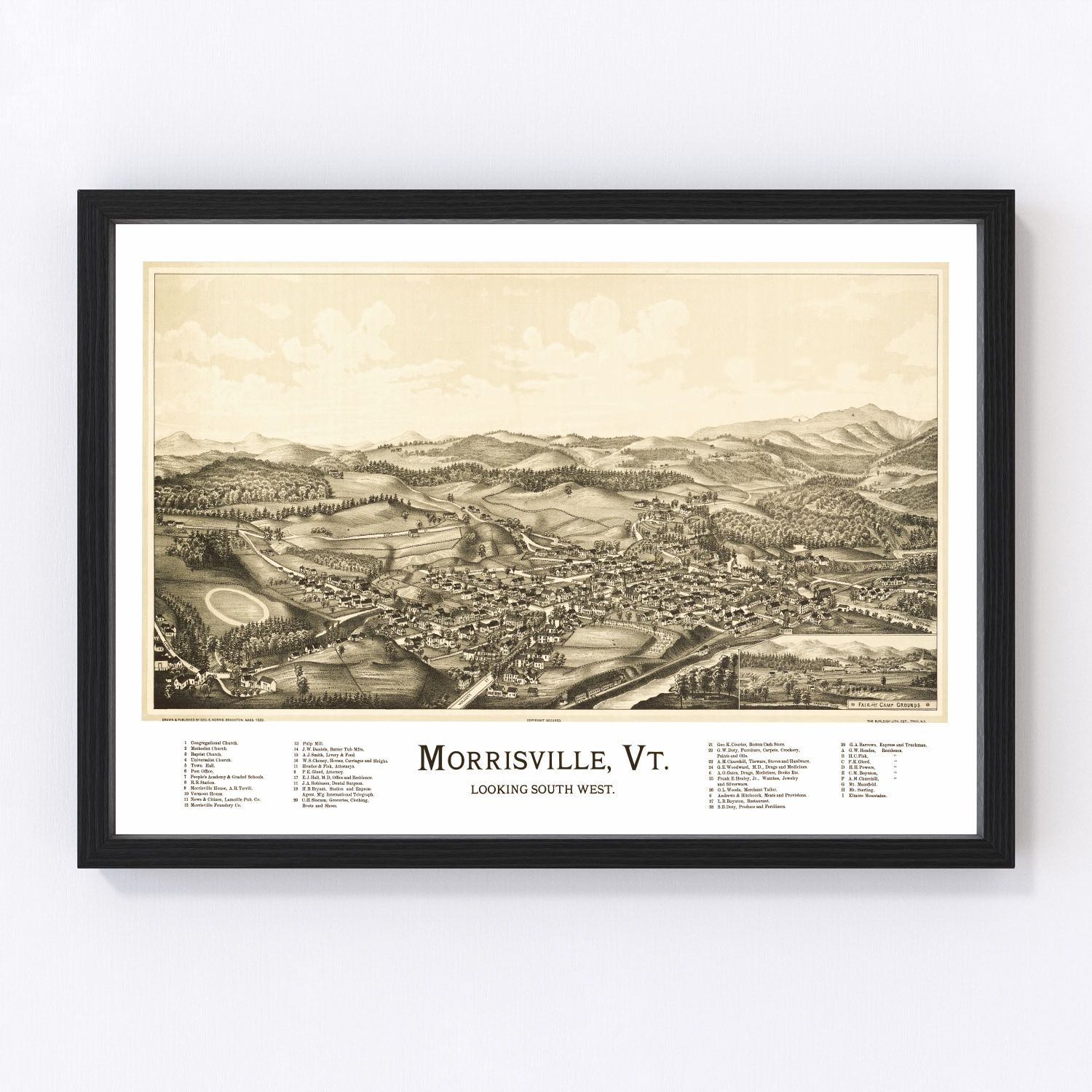 Vintage Map of Morrisville, Vermont 1889