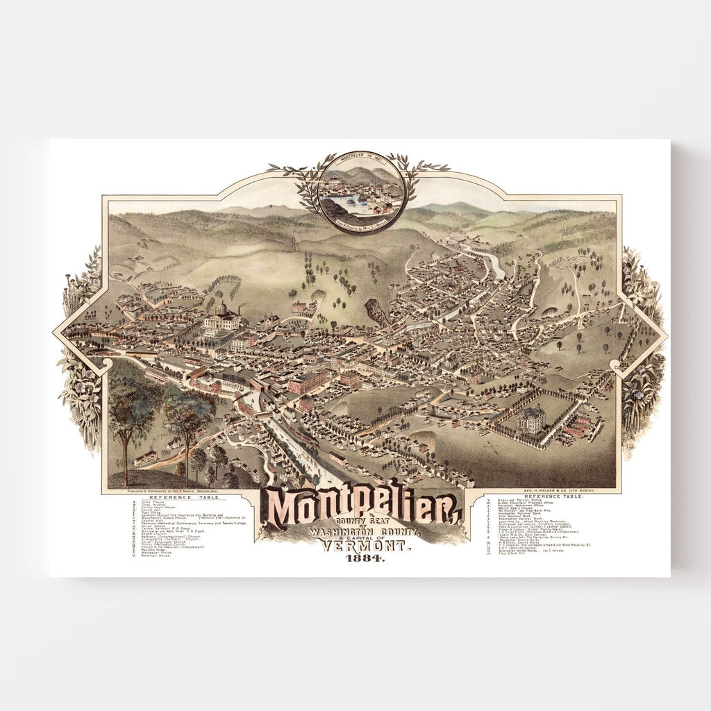 Vintage Map of Montpelier, Vermont 1884
