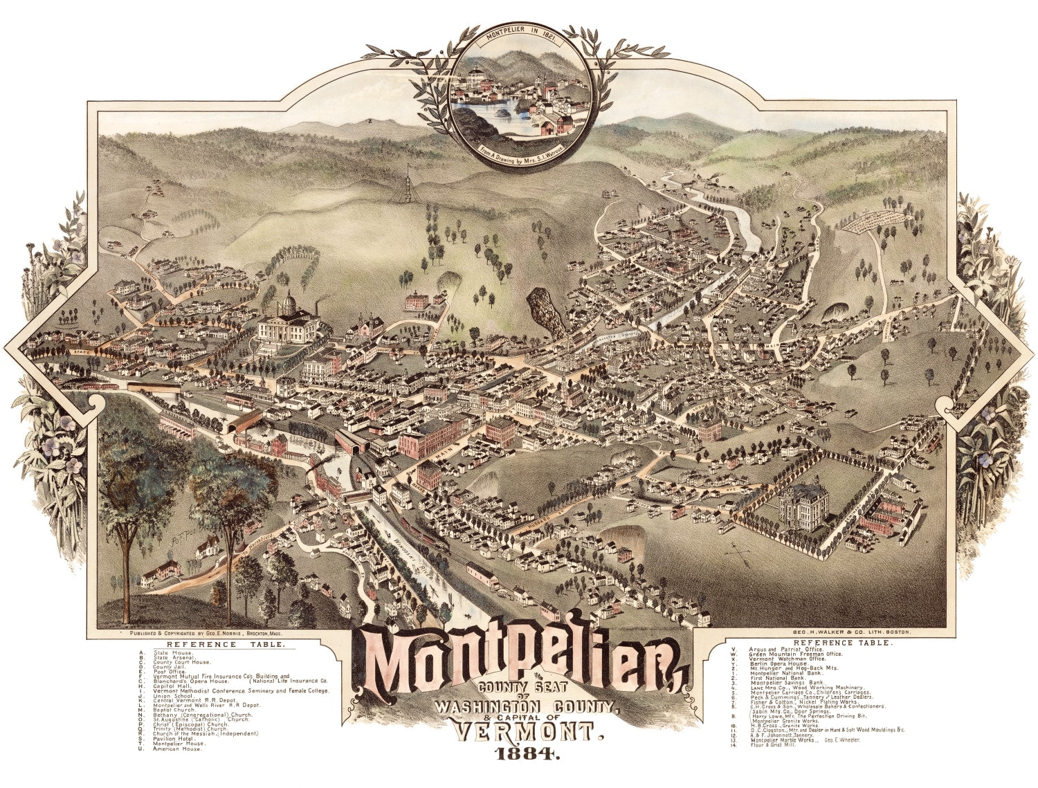 Vintage Map of Montpelier, Vermont 1884