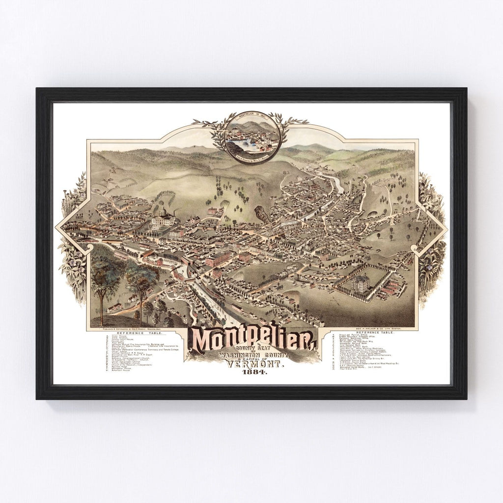 Vintage Map of Montpelier, Vermont 1884