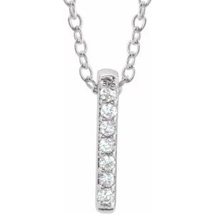 14K White Gold .05 CTW Natural Diamond Bar 16-18" Necklace
