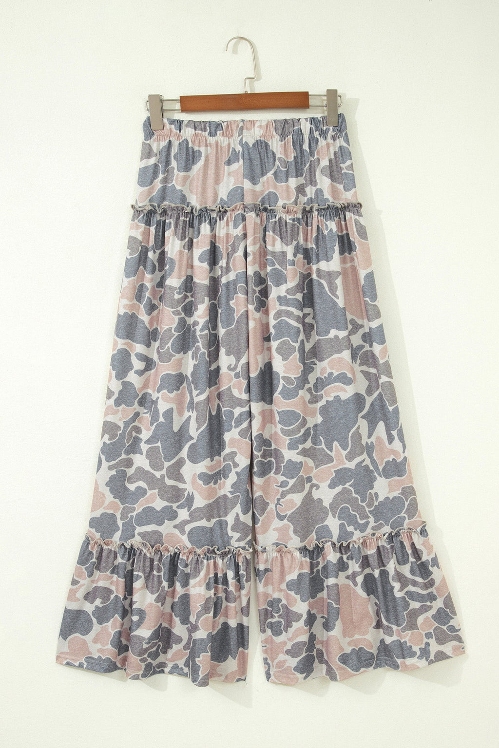 Abstract Leopard Ruffle Tiered Wide Leg Pants