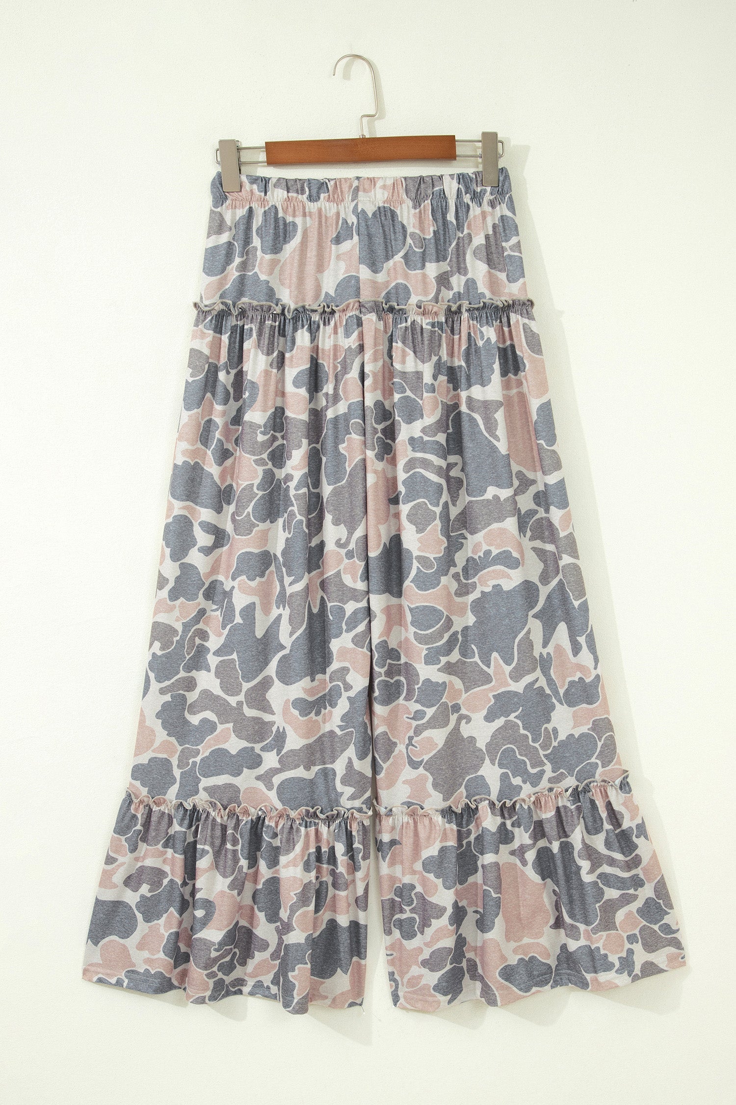 Abstract Leopard Ruffle Tiered Wide Leg Pants