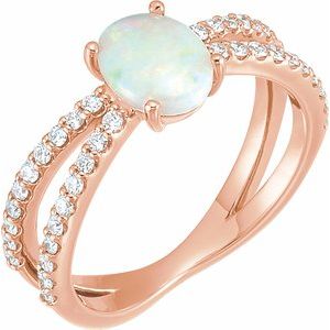 14K Rose Gold Natural White Opal & 1/3 CTW Natural Diamond Ring