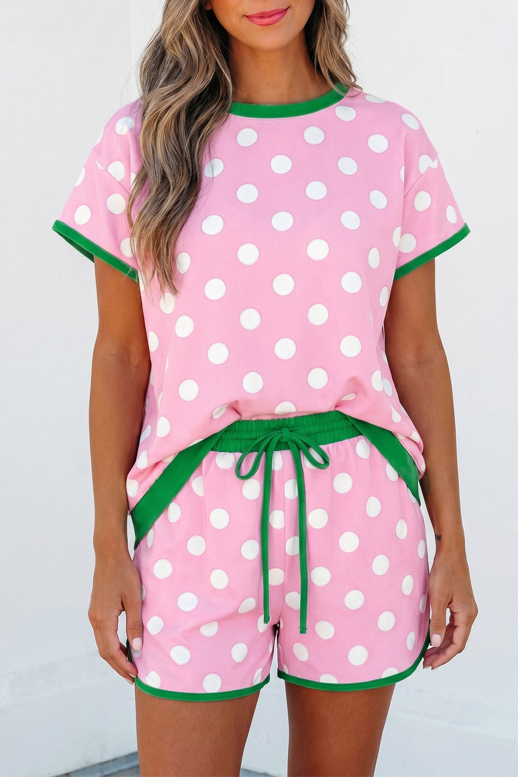 Polka Dot Contrast Trim Top & Short Set