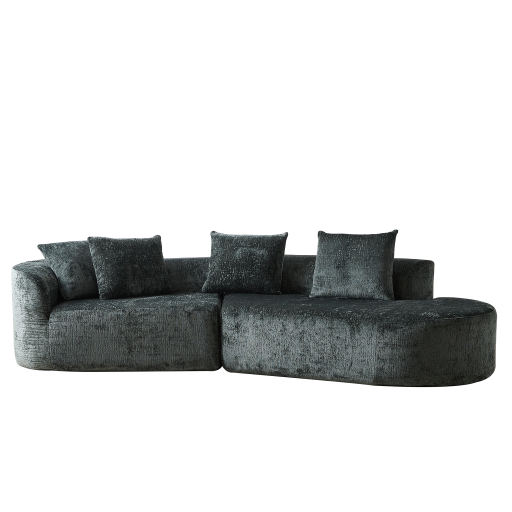 Modern Upholstered Oversized Sectional Sofa, 114-Inch Chenille 4-Seater Extra Deep & Wide Seat Curved Cloud Couch with 4 Throw Pillows, Free Combination Sofa Couch for Living Room,Bedroom