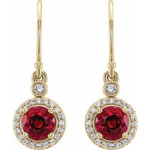 14K Yellow Gold Lab-Grown Ruby & 1/8 CTW Natural Diamond Halo-Style Earrings – image 2