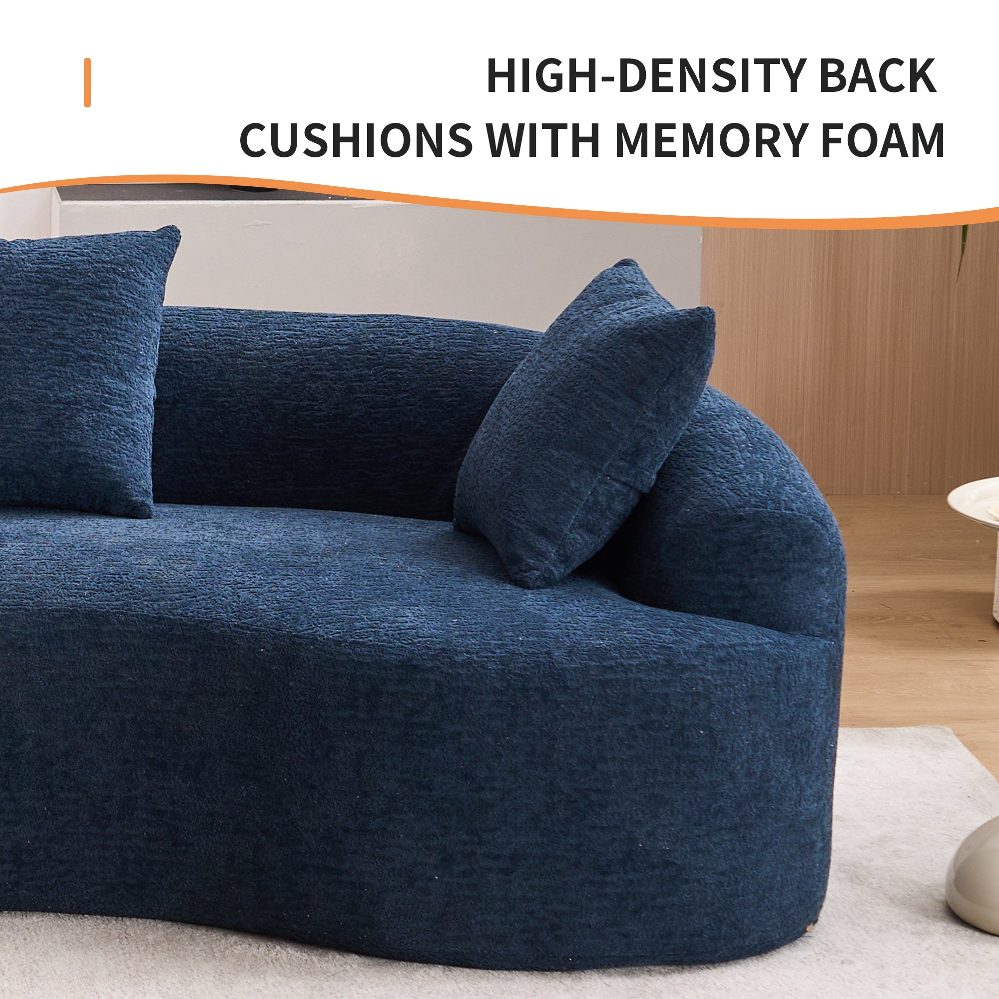 Compression Sponge Sofa Blue Curved Modular Sectional, 30D High-Density Chenille Sleeper Couch for Apartment, Living Room,110'L