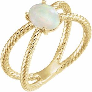 14K Yellow Gold 6x4 mm  Natural White Opal Criss-Cross Ring