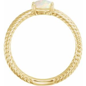 14K Yellow Gold 6x4 mm  Natural White Opal Criss-Cross Ring