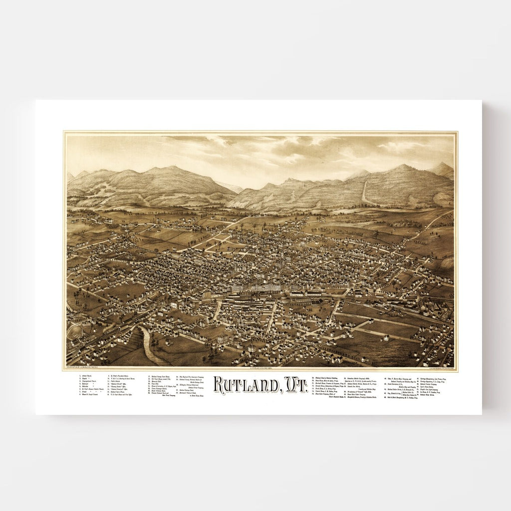 Vintage Map of Rutland, Vermont 1885