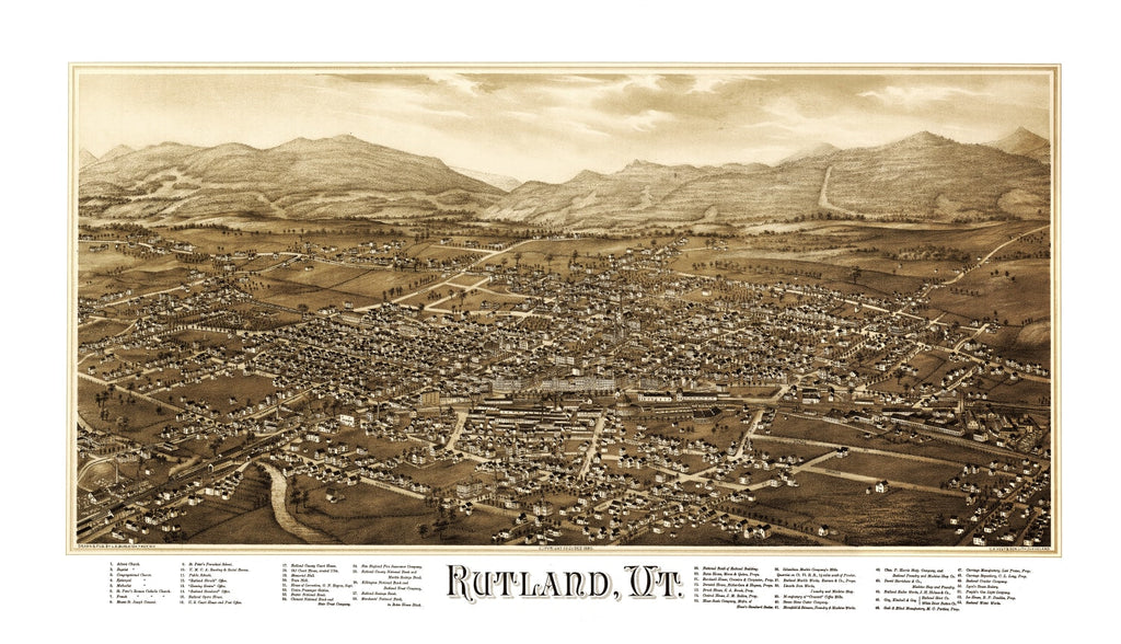 Vintage Map of Rutland, Vermont 1885