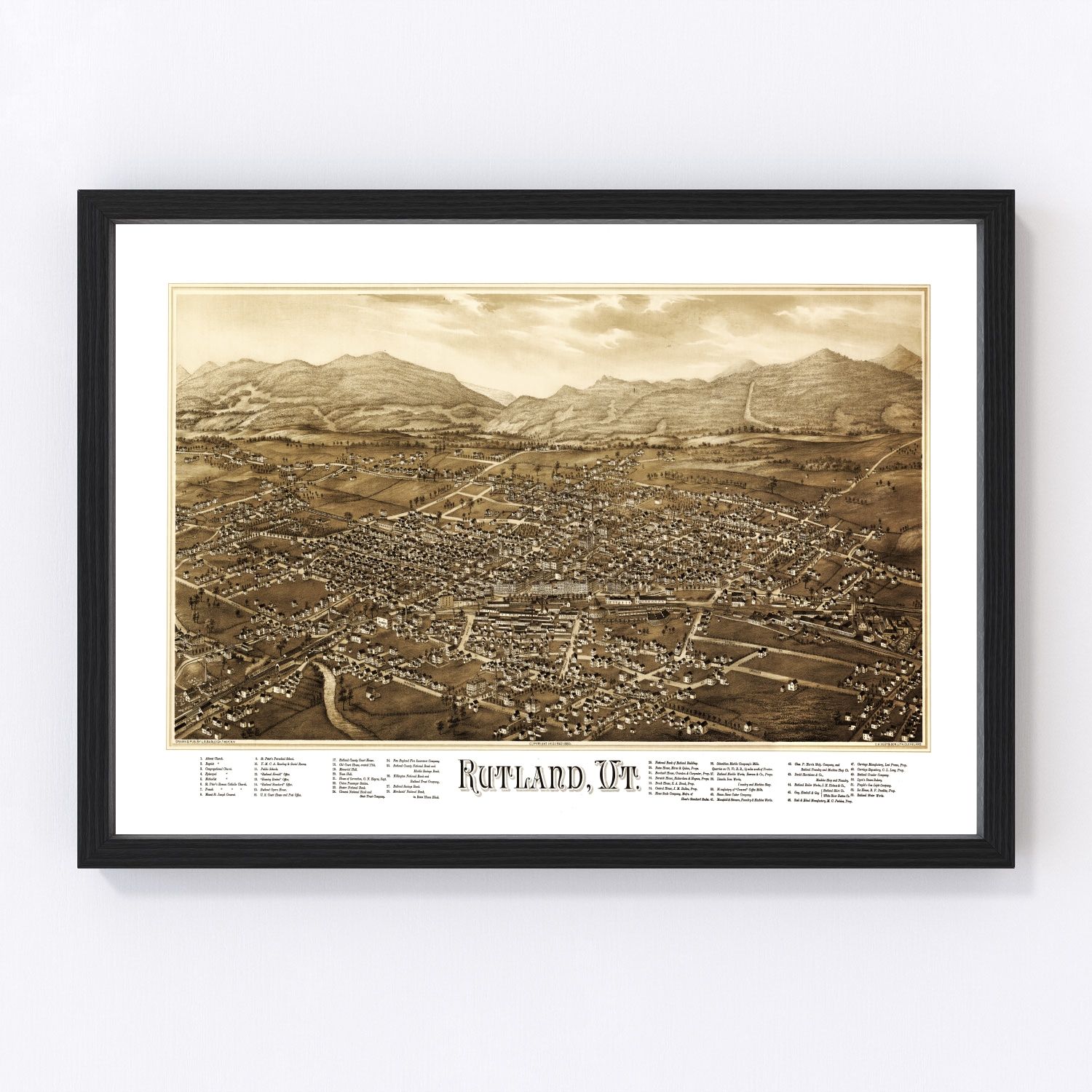 Vintage Map of Rutland, Vermont 1885