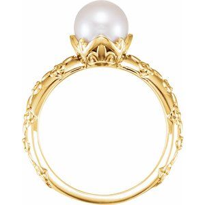 14K Yellow Gold Cultured White Freshwater Pearl & .02 CTW Natural Diamond Ring