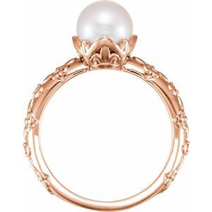 14K Rose Gold Cultured White Freshwater Pearl & .02 CTW Natural Diamond Ring