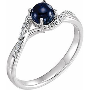 14K White Gold Natural Blue Sapphire & .07 CTW Natural Diamond Ring