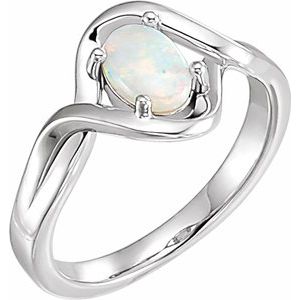 14K White Gold Natural Opal Cabochon Ring