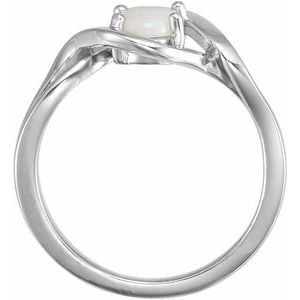 14K White Gold Natural Opal Cabochon Ring