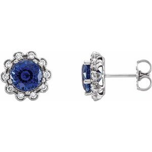 14K White Gold 6.5 mm Lab-Grown Blue Sapphire & 1/4 CTW Natural Diamond Earrings