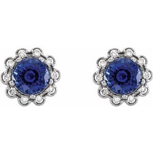 14K White Gold 6.5 mm Lab-Grown Blue Sapphire & 1/4 CTW Natural Diamond Earrings – image 2